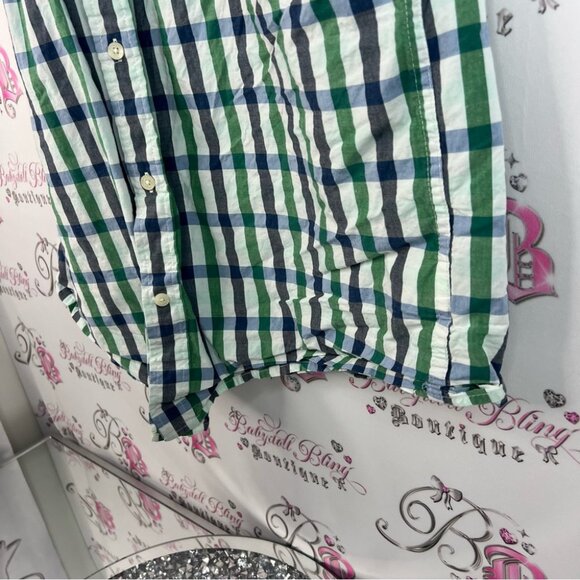 Tommy Hilfiger button up tshirt collared Men's Green and Blue Checkered Shirt - Picture 3 of 12